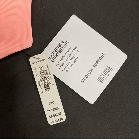 Victorias Secret Incredible Lightweight Sports Bra Pink Peach 32C Medium Support - Picture 7 of 8